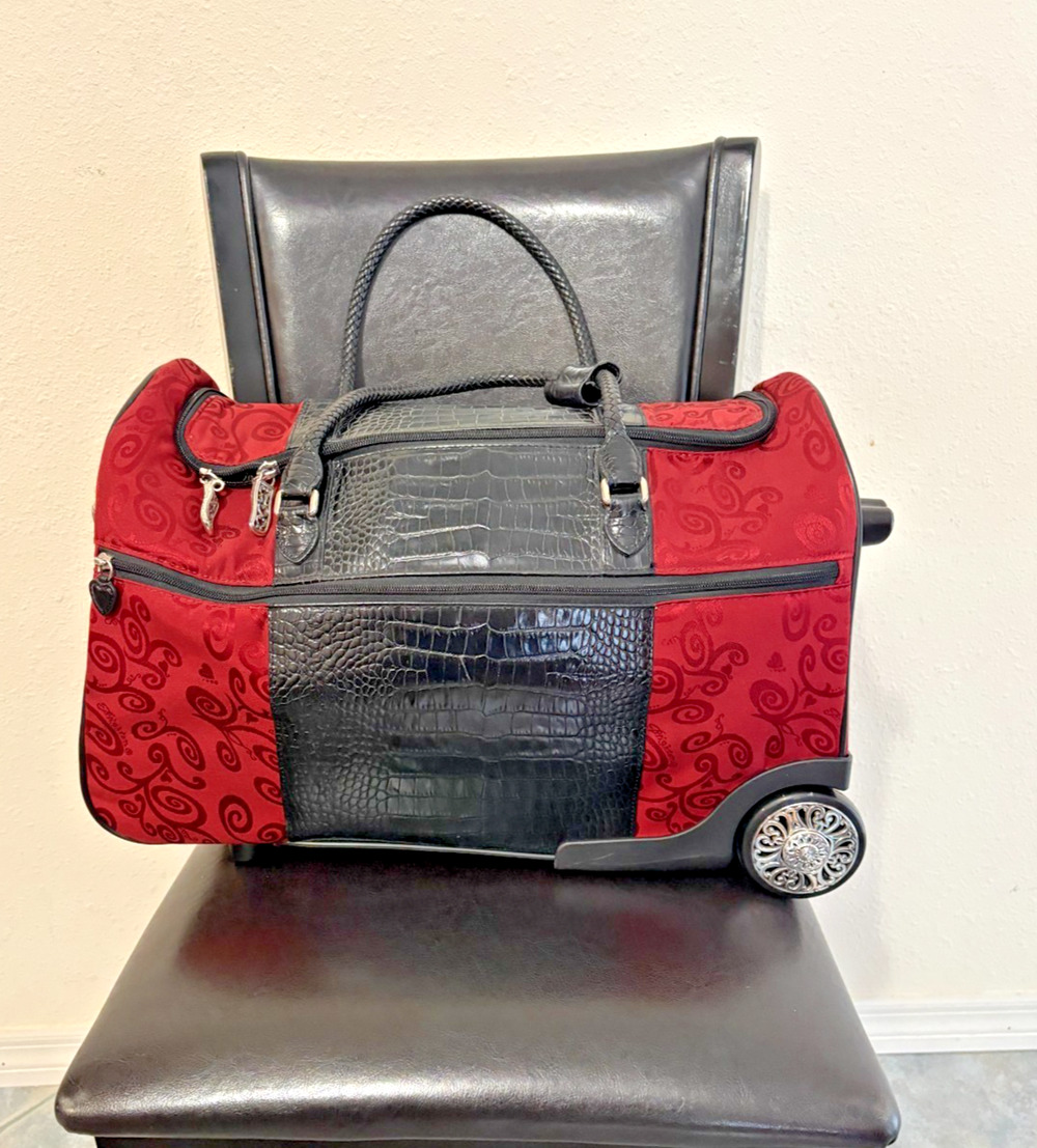 Brighton Mevelyn Red Black Large Croc Rolling Weekender Carry On Luggage U286606